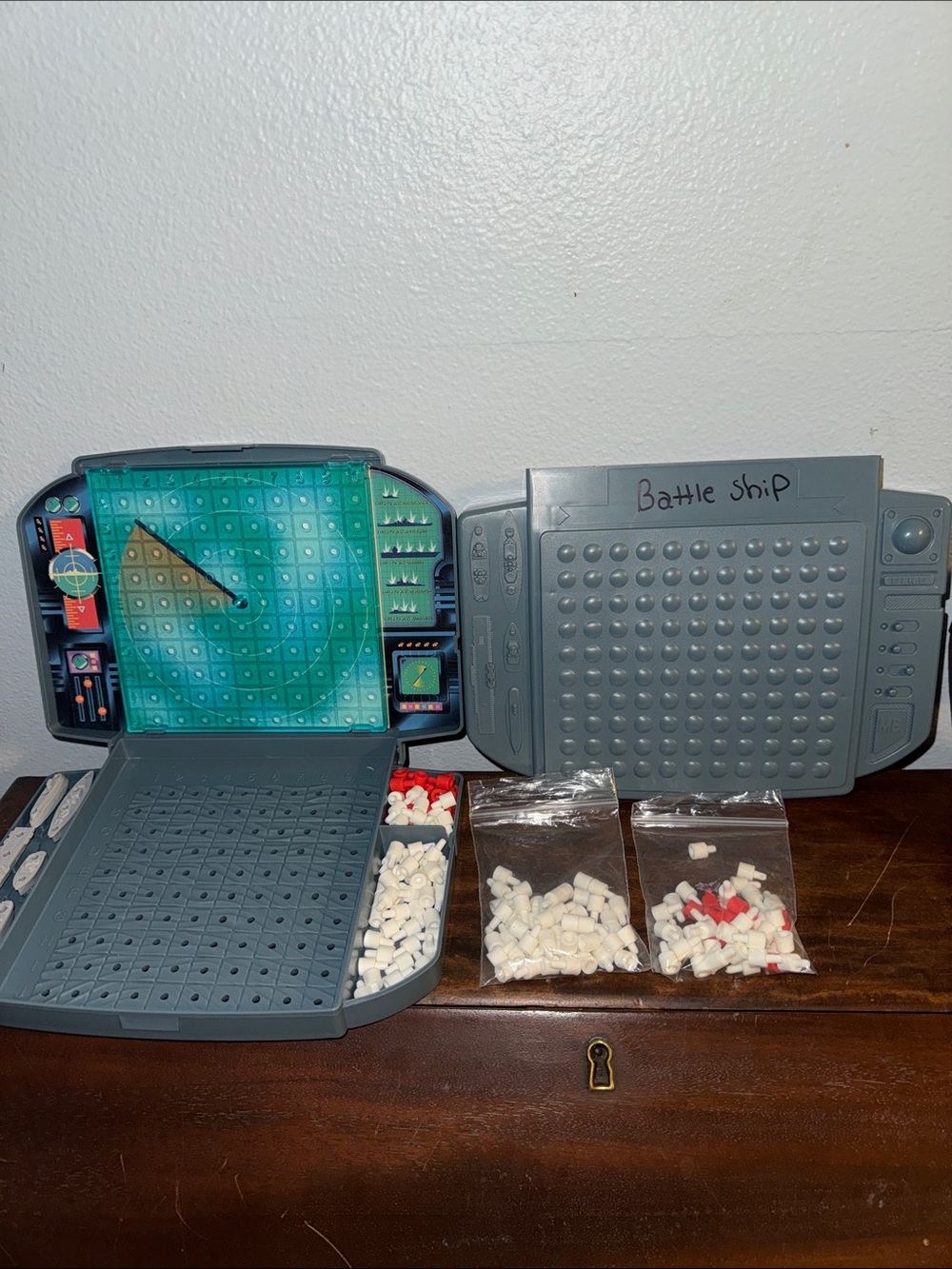 Vintage Milton Bradley Grey Portable Battleship Game Portable Travel with Pegs